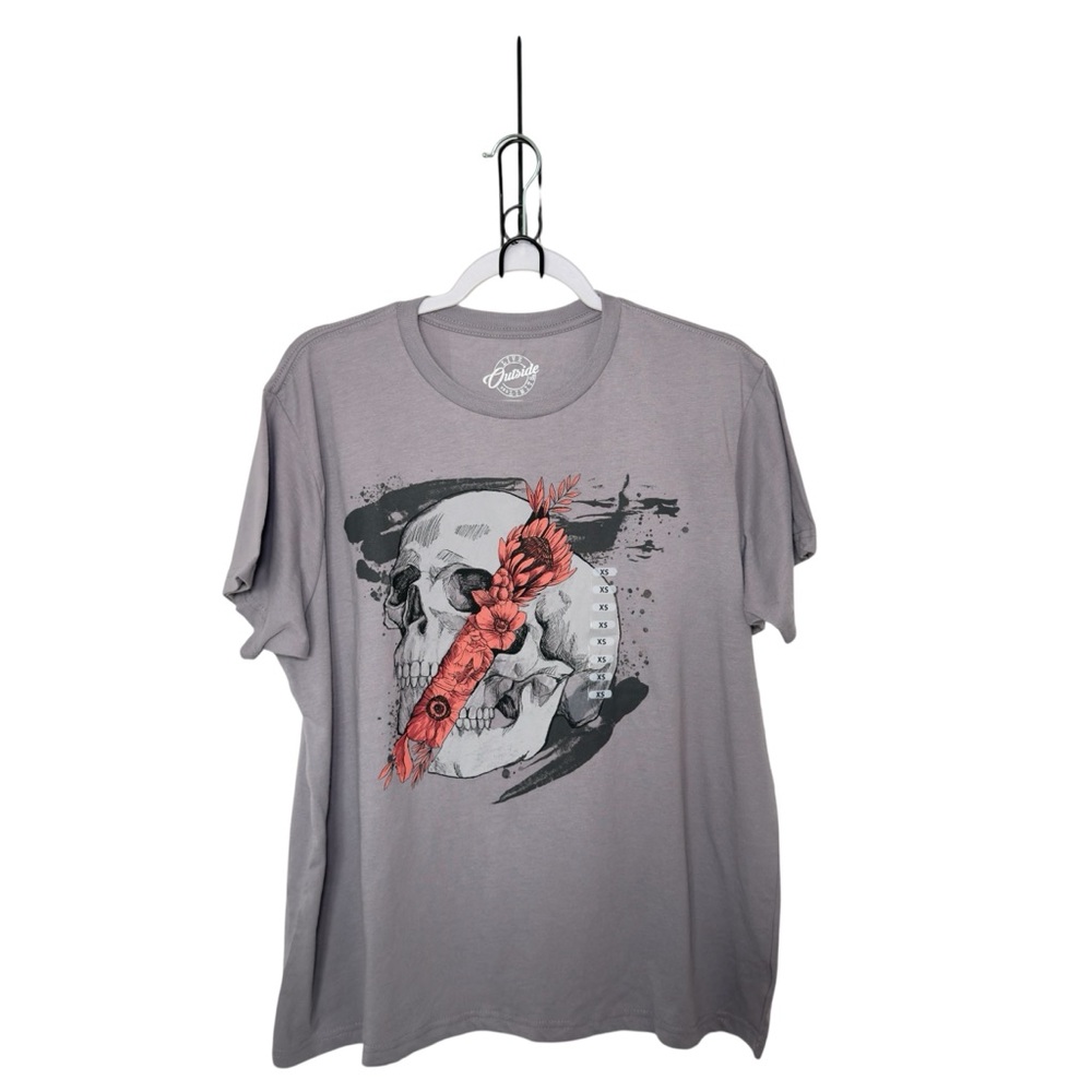 Live Outside Limits XS Oversized Skull Design Adorned With Flowers Graphic